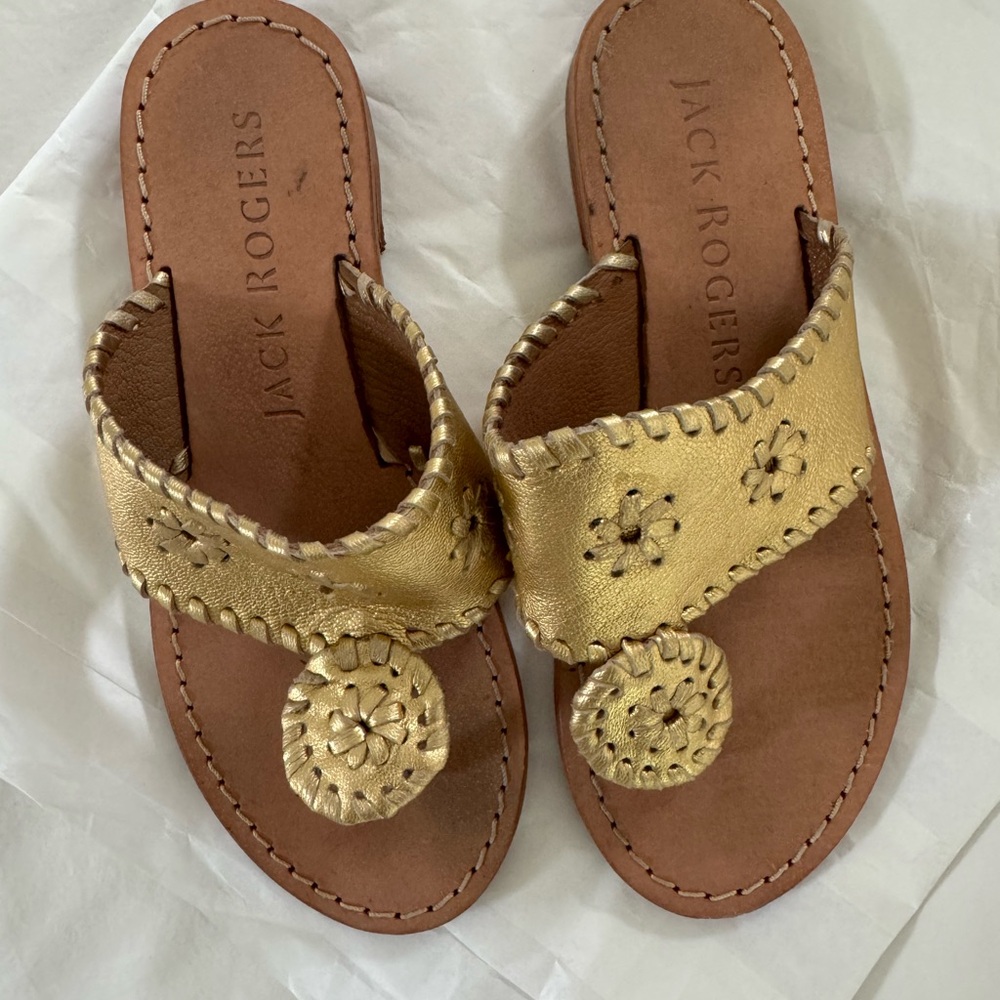 Jack Rogers Gold Brown Sandals with Whipstitch Design